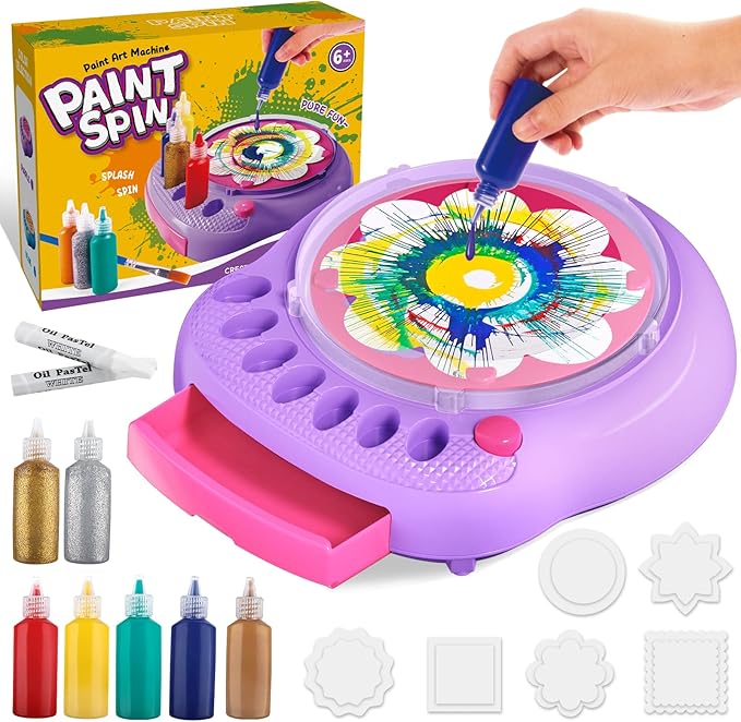 Arts and Crafts for Kids Ages 4-8,Paint Spin Art Machine Kit,Art Craft Set for 6-9 Year Old,Cool Painting Spinner Toys Kits Set,Art Supplies Birthday Gifts for Boy Girl Ages 6 7 8 9 10 11 12 Purple-CubbioJoy