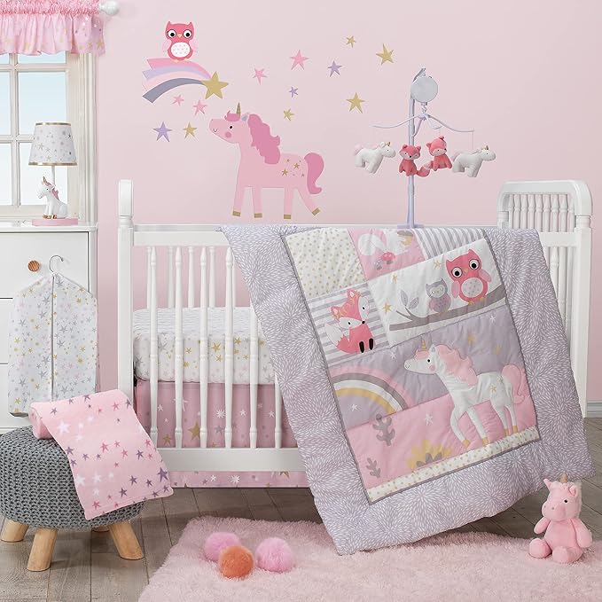 Bedtime Originals Rainbow Unicorn Pink/Purple 4-Piece Baby Crib Bedding Set-CubbioJoy