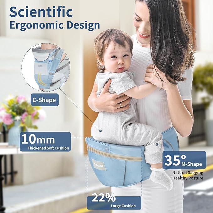 Baby Carrier with Hip Seat,Ergonomic M Position 6in1 Baby Carrier Newborn to Toddler,Head Support and Breathable Mesh Newborn Carrier,Adjustable Baby Holder Carrier for Dad&Mom-Blue-CubbioJoy