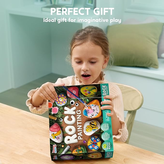 JOYIN Rock Painting Kit for Kids, Arts and Crafts for Girls & Boys Ages 6-12, DIY Supplies for Painting Rocks, Easter Craft Kits Art Set, Toddler Birthday Christmas Presents, Family Indoor Activity-CubbioJoy