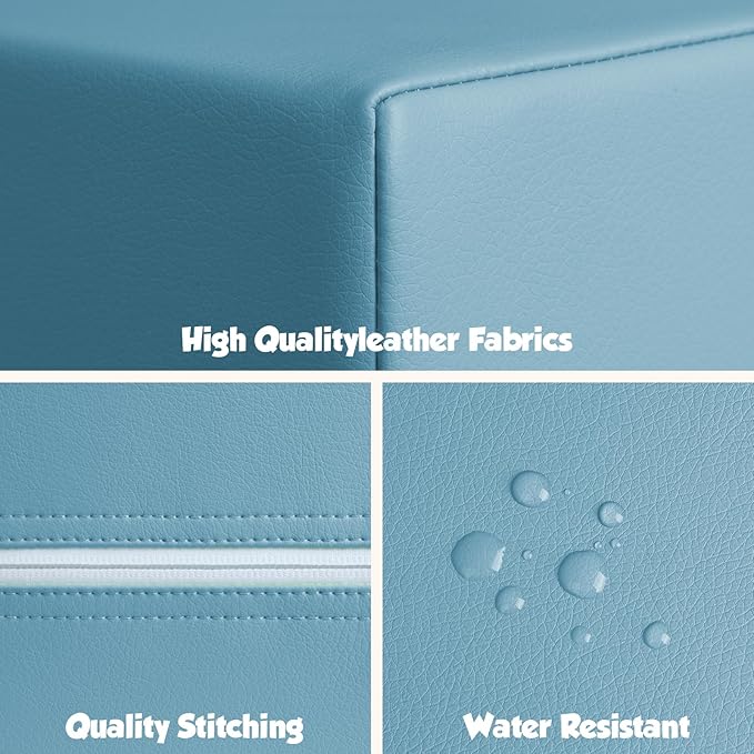 6-Piece Soft PU Leather Toddlers Climbing Toys, Baby Foam Climbing Blocks for Toddlers 3, Foam Play Gym Climbing Structures, Indoor Climb and Crawl Activity Play Set (Light Blue and Green)-CubbioJoy