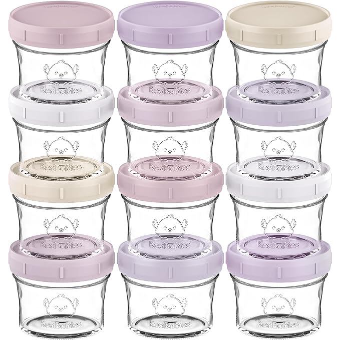 KeaBabies 12pk 4oz Glass Baby Food Containers with Lids - Leak-Proof, Microwavable Small Glass Jars, Baby Purees & Toddler Snack Storage Containers, BPA-Free, Dishwasher & Freezer Safe (Lilac)-CubbioJoy
