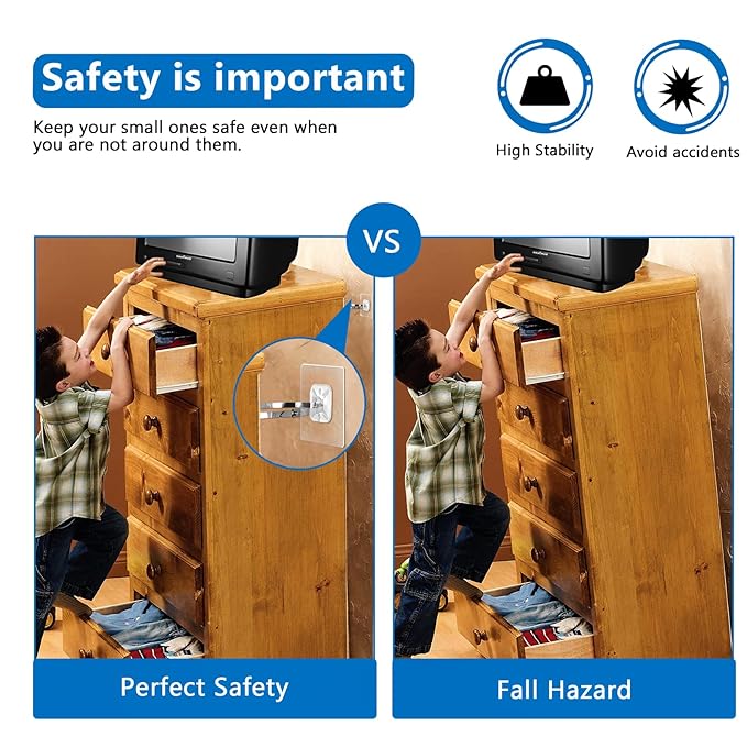 Adhesive Furniture Wall Anchors (10 Pairs 20 Packs), Vinkqiado Anti Tip Furniture Safety Straps for Baby Proofing, Secure Bookcase Dresser Shelf Cabinet to Wall for Child-CubbioJoy