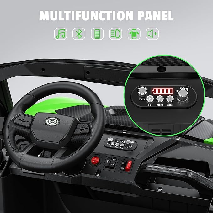 24V 2 Seater Ride on Car Truck, 4x200W, EVA Tires, Remote Control, 4WD/2WD, Rainbow Lights, Shock Absorbers, Bluetooth, Ride On UTV Toy for Kids Ages 3-8, Green-CubbioJoy