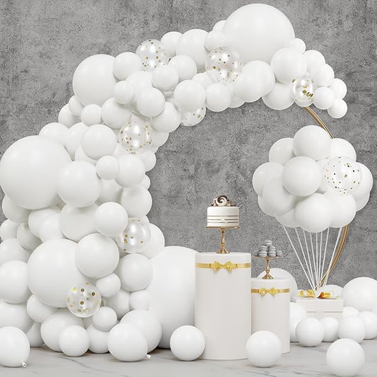 JOYIN 150 Pcs White Balloons, Different Sizes 18 12 10 5 Inch White Latex Balloon Arch Kit with Instruction for Birthday Decoration Party Graduation Wedding Holiday-CubbioJoy