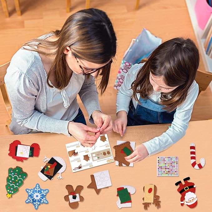 CiyvoLyeen Christmas Sewing Kit for Kids Felt Christmas Ornaments Craft Supplies DIY Activity for Girls and Boys Educational Sewing Gift for Child Set of 12-CubbioJoy
