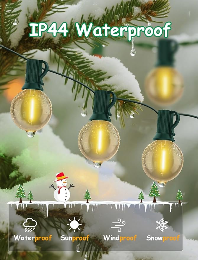 25FT LED Outdoor Christmas String Lights Waterproof, Hanging G40 Globe Patio Lights with 27 LED Shatterproof Warm White Bulbs, Outdoor Christmas Decorations Light for Wedding Party Backyard, Green-CubbioJoy