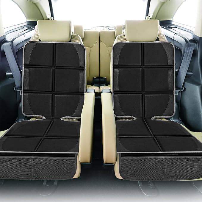 Car Seat Protector 2 Pack Baby Car Seat Covers with Mesh Pockets & Non-Slip Backing 600D Durable Seat Protector Under Baby Car Seat (Black & Gray, Large)-CubbioJoy