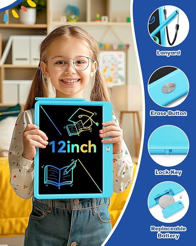 Bravokids 12 Inch LCD Writing Tablet for 3 Year Olds - Electronic Drawing Pad and Doodle Board as Educational Birthday Gifts for Girls and Boys (Blue)-CubbioJoy