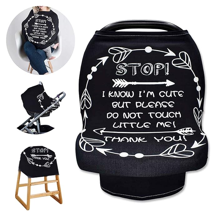 Car Seat Covers for Babies, No Touching Sign Car seat Canopy, Infant Stroller Covers for Newborn Girl Boy, Multiuse Nursing Covers for Breastfeeding, Ultra-Soft Breathable, High Chair Cover, Black-CubbioJoy