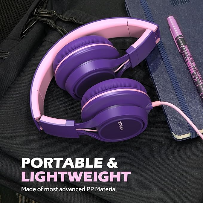 AILIHEN C8 Girls Headphones, On-Ear Headphones Wired with Microphone and Volume Control Foldable Corded Stereo 3.5mm Headset for Girls School Chromebook Laptop Computer PC Tablets Travel (Purple Pink)-CubbioJoy