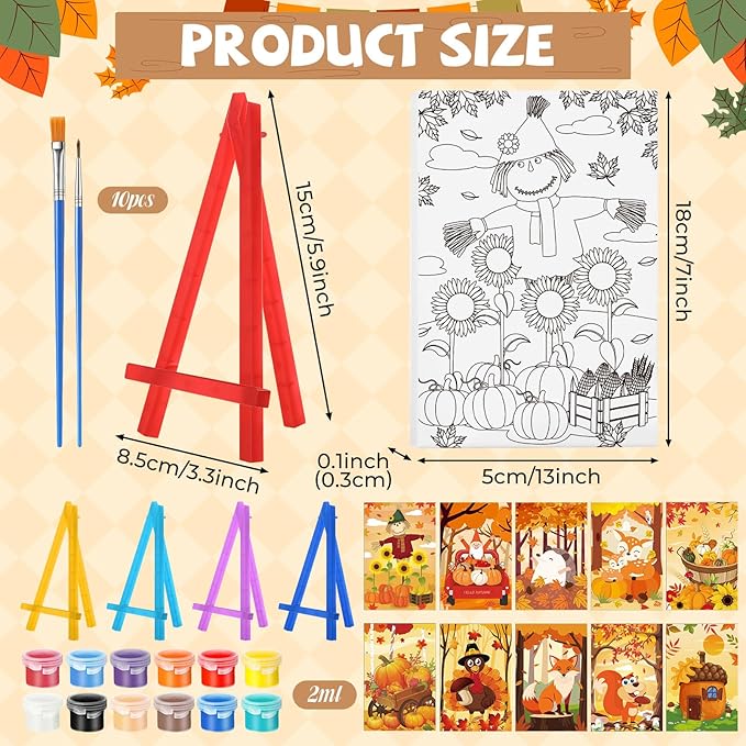 Blosssound 10 Set Pre Printed Canvas Pre Drawn Canvas Painting with Easel Kits 5" x 7" Outline Painting Panels for Beginners, DIY Craft Project, Party Favor, Home Decors(Autumn)-CubbioJoy