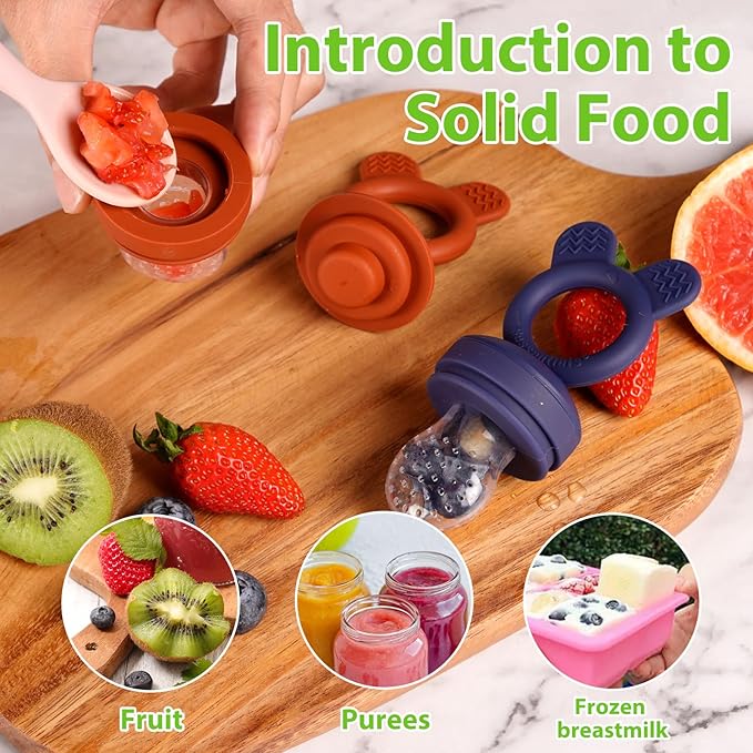 Bessentials Baby Fresh Fruit Food Feeder - 2 Pack Silicone Baby Mesh Feeders for Infant Safe Self Feeding |3 Sizes Food Pouches Included| Suitable for Baby 4m+ (Dark Red & Navy Blue)-CubbioJoy