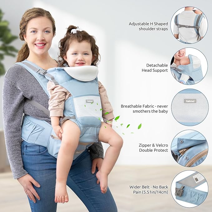 Baby Carrier with Hip Seat,Ergonomic M Position 6in1 Baby Carrier Newborn to Toddler,Head Support and Breathable Mesh Newborn Carrier,Adjustable Baby Holder Carrier for Dad&Mom-Blue-CubbioJoy