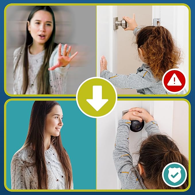 Door Knob Safety Cover for Toddlers (6 Pack) Hard-to-Remove Dual-Lock Door Handle Covers for Toddlers - Reusable Baby Proof Door Knob Locks - Installs Easily, No Tools Needed (Black)-CubbioJoy