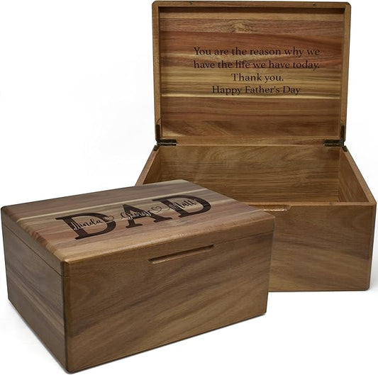 Dad Box with Kids Names - Custom Keepsake Box for Memories with Engraved Children Names, Personalized Fathers Gifts from Daughter/Son/Family, Birthday Gifts for Dad from Kids, 11.5x8.5x5.5 in-CubbioJoy