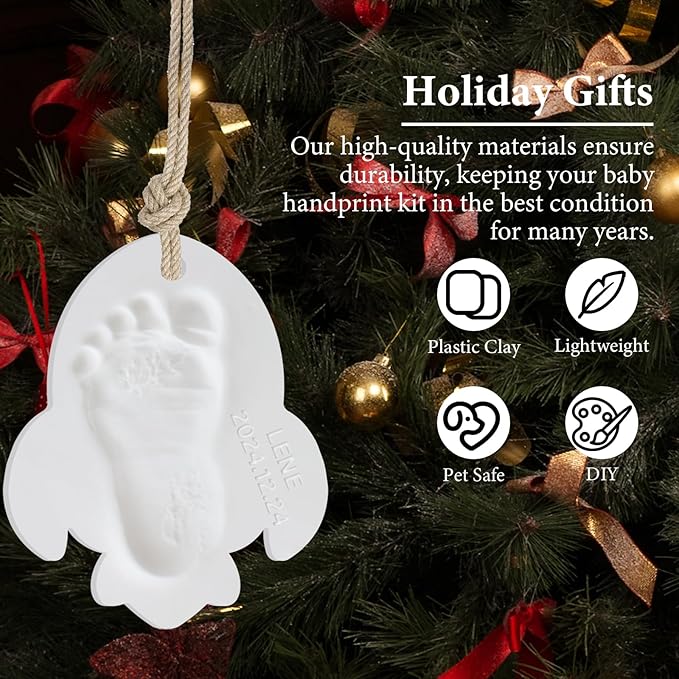 Baby Handprint Footprint Keepsake Ornament Kit, Personalized Baby Foot Printing Kit for Newborn Clay Impression Handmade DIY Imagination to Create-CubbioJoy