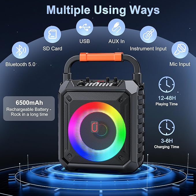 JYX Karaoke Machine with Two Wireless Microphones, Portable Speaker with LED Lights for Kids and Adults, Supports Bluetooth/USB/TF/AUX for Party-CubbioJoy