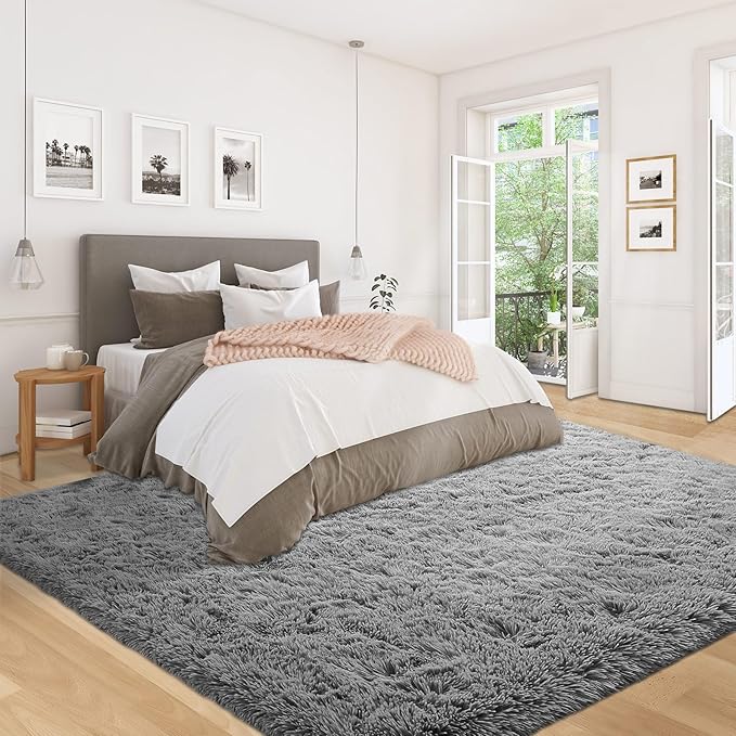 5x8 Area Rug for Living Room: Fluffy Shag Soft Washable Rugs Fuzzy Plush Indoor Carpet for Bedroom Nursery Playroom Dorm Kids Girls Boys Room (Dark Grey, 5'x8')-CubbioJoy