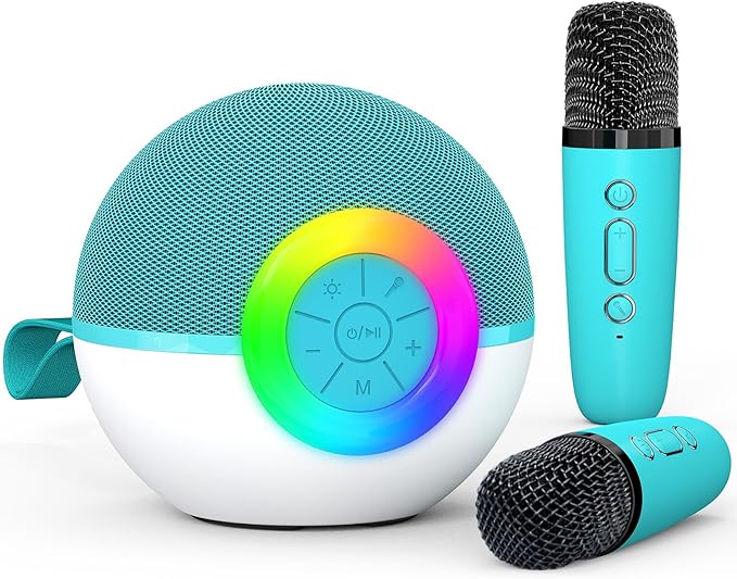 Karaoke Microphone Machine Toys for Kids Adults, Mini Portable Bluetooth Speaker with 2 Wireless Mics, Christmas Birthday Gifts for Boys Girls Ages 3 4 5 6 7 8 9 10 11 12+ Year (Green)-CubbioJoy