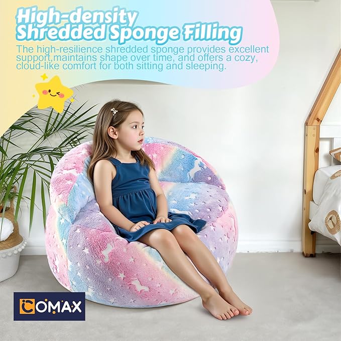 COMAX Bean Bag Chair for Kids, Convertible Toddler Beanbag Bed Unicorn, Children Bean Chair Stuffed to Floor Mattress with Filler, Growing Colorful Rainbow-CubbioJoy
