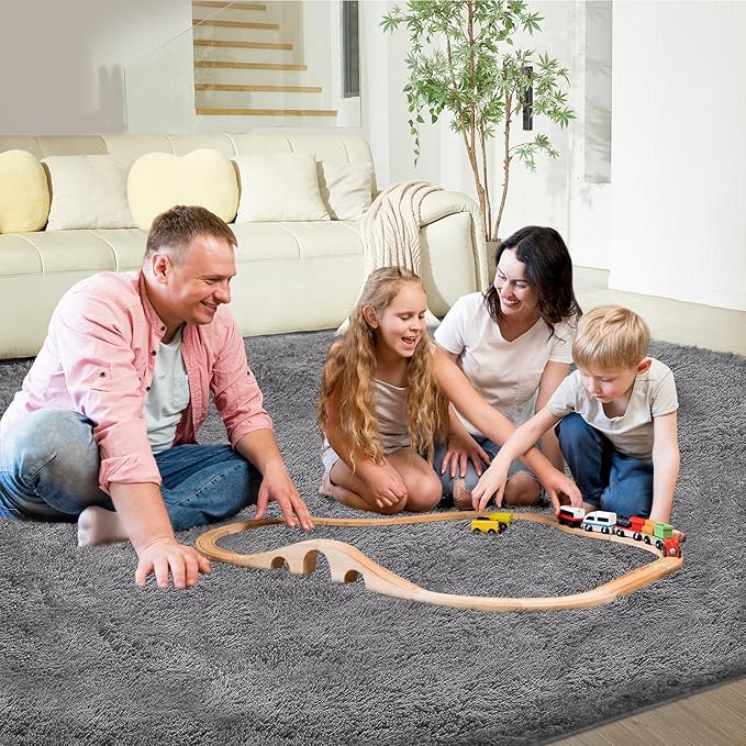 5X8 Ultra Soft Rug for Living Room, 5X8 Fluffy Shag Area Rug for Bedroom, Modern Shaggy Carpets Fuzzy Rug for Teens Dorm Nursery Home Decor Aesthetic, Upgrade Anti-Skid Durable, Grey-CubbioJoy