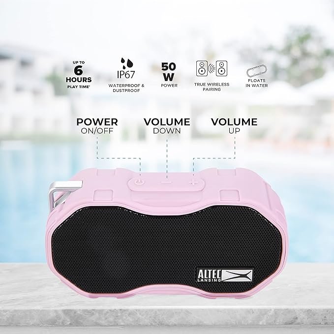 Altec Lansing Baby Boom XL - Waterproof Bluetooth Speaker, Wireless & Portable Speaker for Travel & Outdoor Use, Deep Bass & Loud Sound, 1 Pack, Pink-CubbioJoy