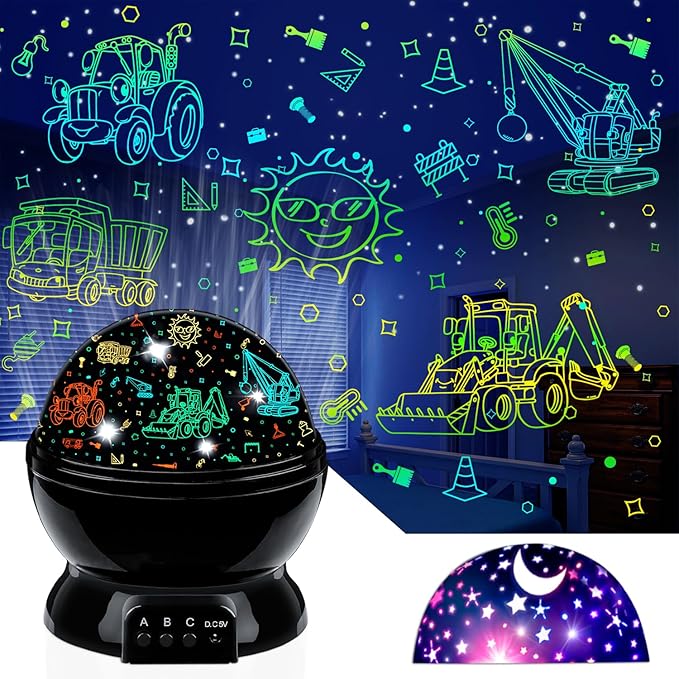Car Truck Night Light Projector Toys for Boys Age 3-5 Toddler Tractor Nightlights 360 Degree Rotation with 17 Colors Changing Baby Ceiling Light Projector for Boys Girls Bedroom Decoration-CubbioJoy