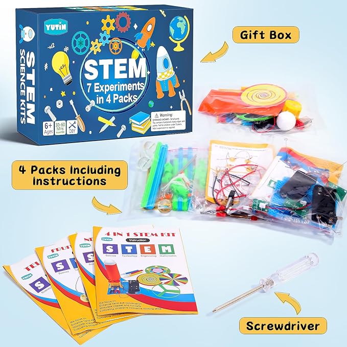 4 Set STEM Science Kits for Kids Age 8-12, 7-in-1 Science Experiments Crafts Projects Electric Motor Building Kit 8-10 9-12, STEM Toys for 6 7 8 9 10 11 13 Year Old Boys Girls Classroom Activity Gift-CubbioJoy