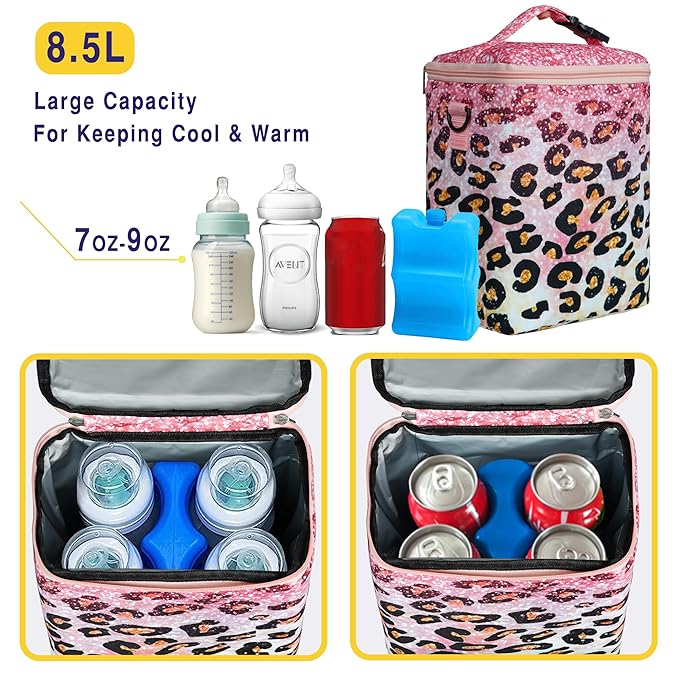 Breastmilk Cooler Bag with Ice Pack Fits 4 Bottles Up to 9 Ounce - Insulated Baby Bottle Cooler on The Go with Strap for Nursing Mom, Daycare or Travel-CubbioJoy