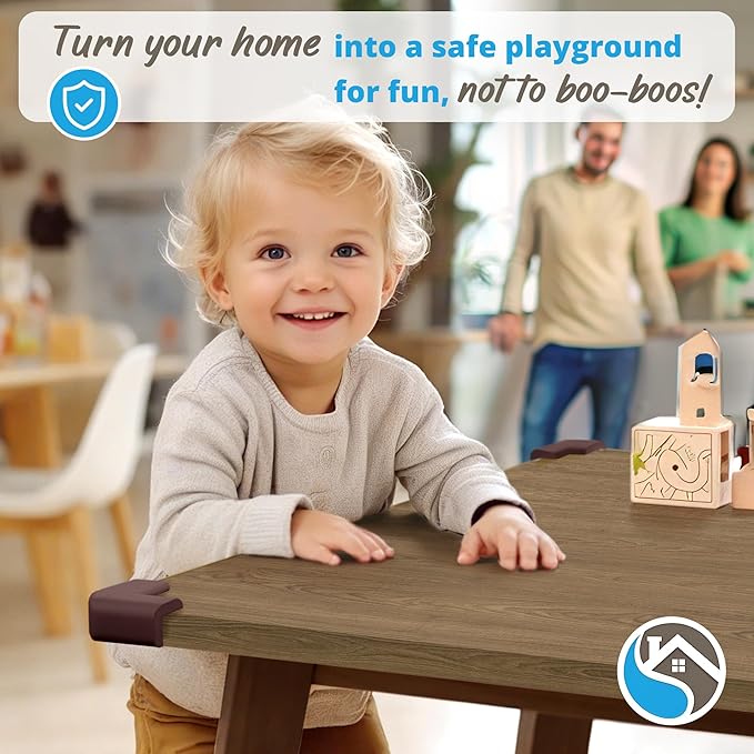 8-Pack Corner Protectors Baby Proof, Furniture Corner and Edge Safety Bumpers, Soft Rubber Foam Cushion Covers, 3M Taped Corner Guards, Baby Child Proofing Pads, Table Corner Protectors, Brown-CubbioJoy