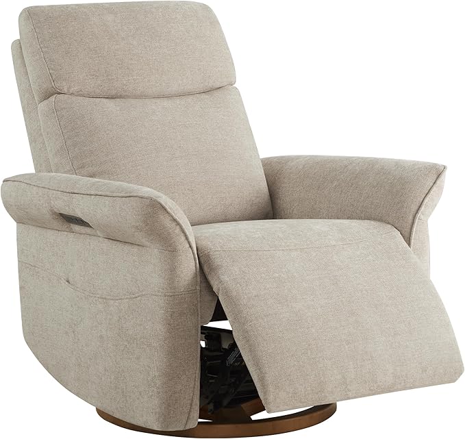 CHITA Power Recliner Chair, Electric Triple-Motor Swivel Glider Nursery Rocking Chair with Adjustable Power Headrest and Lumbar Support, GREENGARD Gold Certified, Solid Wood Base, Khaki Grey-CubbioJoy