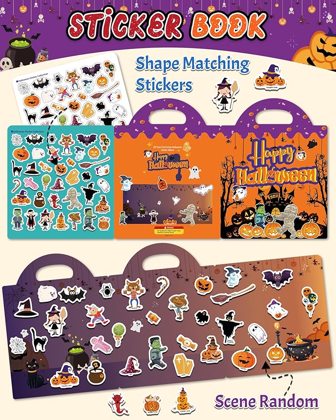 Benresive Reusable Sticker Book for Toddlers 2-4 Years, Fun Travel Stickers for Kids, Waterproof Sticker Books for Toddlers 1-3, Crafts Activities for Todddlers 1-3 2-4 3-5 - Halloween-CubbioJoy