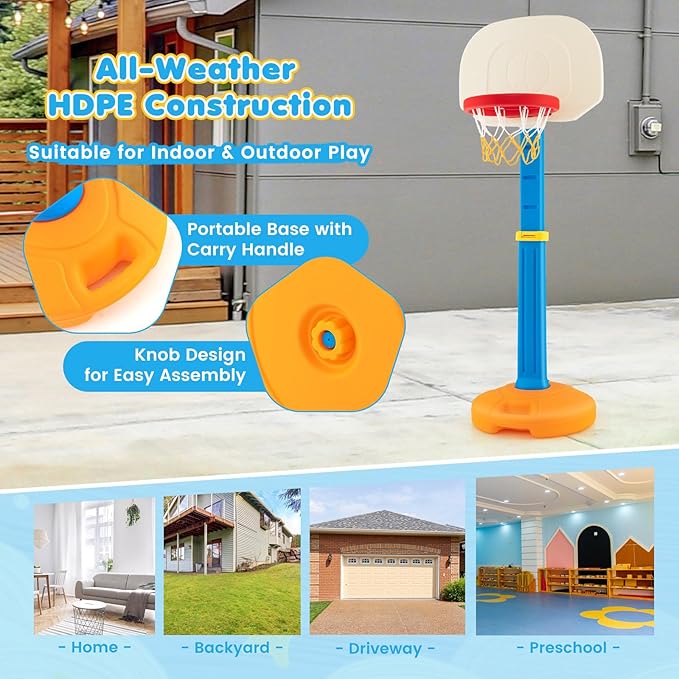 Costzon Kids Basketball Hoop, Height Adjustable 3.9FT- 5.2FT Basketball Goal for Kids, Portable Mini Basketball Set, Indoor Outdoor Toddler Basketball Hoop, Gift for Boys Girls-CubbioJoy