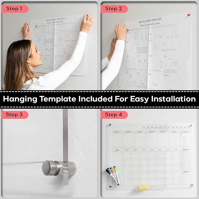 Acrylic Calendar for Wall - 24x18” Wall Calendar, Dry Erase Calender, Clear Calendar for Wall, Includes Magnetic Pen, Tray Holders, 4 Markers and 1 Eraser-CubbioJoy