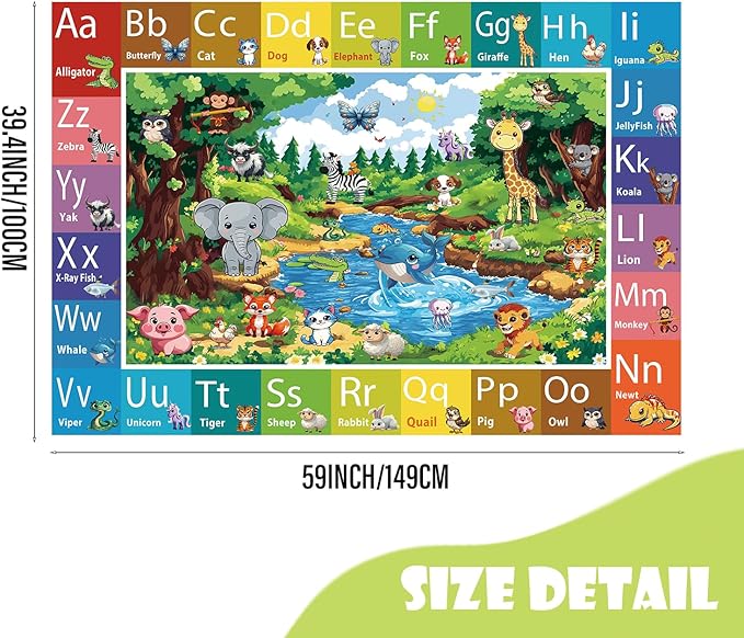 ABC Rug for Kids Room, ABC Baby Mats for Floor Toddlers, Alphabet Play Mat Elementary Preschool Kid's Rugs with Animal Illustrations - (59X39.4 Inches)-CubbioJoy