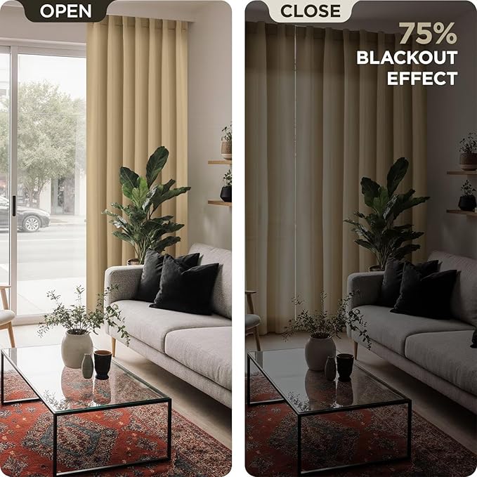 Joydeco White Blackout Curtains 96 Inches Long for Bedroom, Curtains 96 Inch Length 2 Panels Set, Room Darkening Curtains & Drapes for Living Room Window (W52 x L96 Inch, Beige)-CubbioJoy