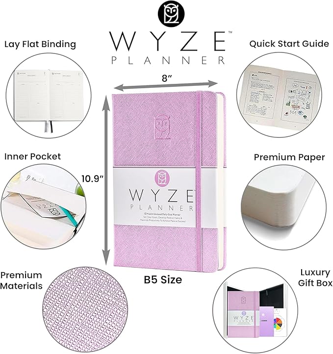 Undated Daily Planner – 1-Year B5 Productivity Organizer with Two-Page Weekly Spread, Goal Setting, Habit Tracker, Weekly & Monthly Pages – Hardcover Time Management Notebook (Lilac)-CubbioJoy