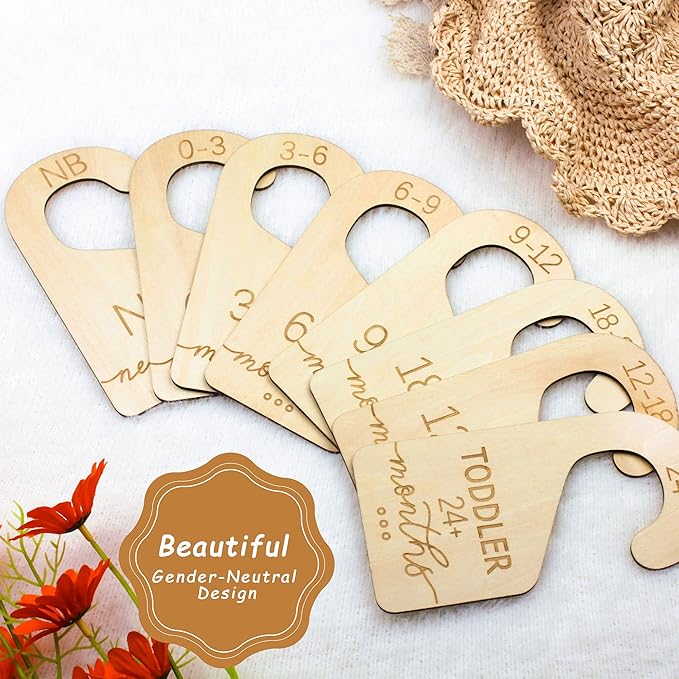 Baby Closet Dividers for Clothes Organizer - Set of 8 Beautiful Wooden Double-Sided Baby Clothes Size Organizer from Newborn to 24 Months for Nursery Decor-CubbioJoy