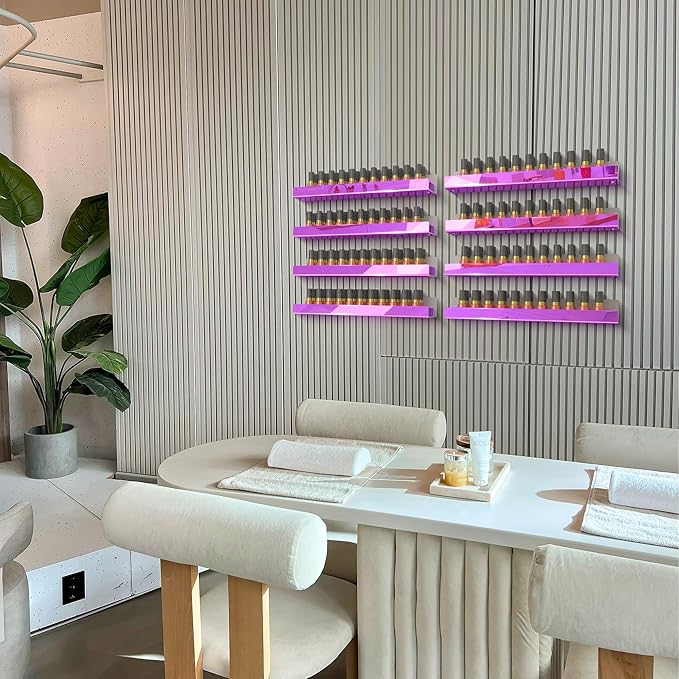 4 Pack 15 Inch Purple Reflective Acrylic Shelves, Purple Floating Shelves, Modern Sunglasses Essential Oil Picture Ledge Display Toy Storage Shelf-CubbioJoy