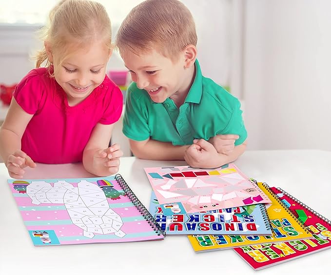 4PCS Crafts for Kids Ages 4-8 Sticker Books - Includes Dinosaur Llama Turtle and More Animal Designs Gift Party Create 40 Pictures-CubbioJoy