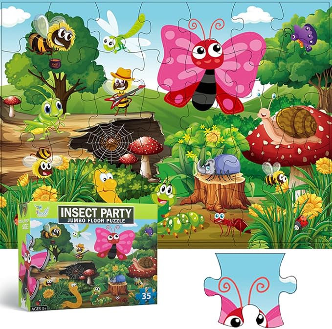Jumbo Floor Puzzle for Kids, Large Jigsaw Puzzles 35 Piece for Kids Ages 3-5,Preschool Learning & Education Toys, Gifts for 4-8 Year Old Boys and Girls (Insect)-CubbioJoy