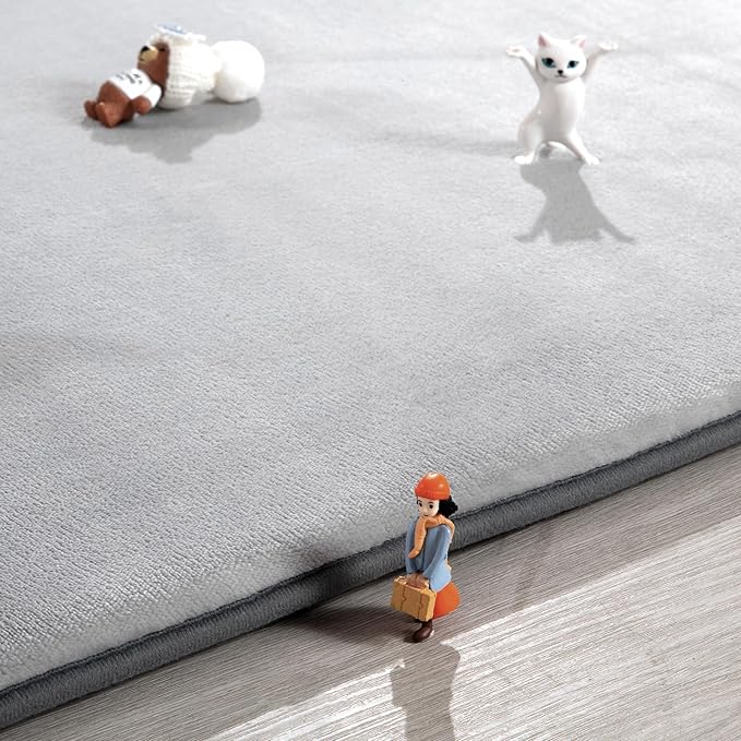 BALAPET Thick Memory Foam 74x50 Play Mat for Playpen, Super Soft Velvet Portable Baby Playpen Mat for Kids Toddler Crawling and Play, Non-Slip Bottom Playmat, Grey-CubbioJoy