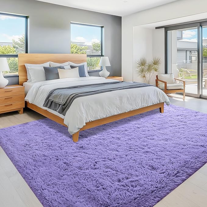 6x9 Area Rug for Living Room: Fluffy Shag Soft Washable Rugs Large Fuzzy Plush Indoor Carpet for Bedroom Nursery Playroom Kids Girls Boys Room (Purple, 6'x9')-CubbioJoy
