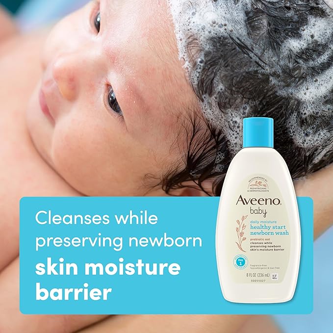 Aveeno Baby Healthy Start Nourishing Newborn Wash, Hypoallergenic Baby Body Wash with Prebiotic Oat Gently Cleanses Delicate Newborn Skin, Fragrance-Free, Tear-Free, Paraben-Free, 8 fl. oz-CubbioJoy