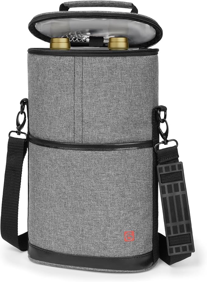 ALLCAMP 2 Bottle Wine Tote Carrier - Insulated Portable Padded Canvas Wine Bag for Travel, BYOB Restaurant, Wine Tasting, Party, Great Christmas Day Gift for Wine Lover，Gray-CubbioJoy