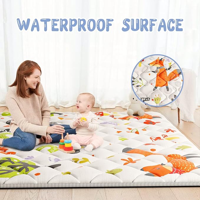 Baby Play Mat 50x50 Playpen Mat Upgraded Thicker Baby Floor Play Mat Cushioned Anti- Slip Crawling Mat Waterproof Activity Playmat for Babies Toddlers Infants Tummy Time(50x50, Letter Fox)-CubbioJoy