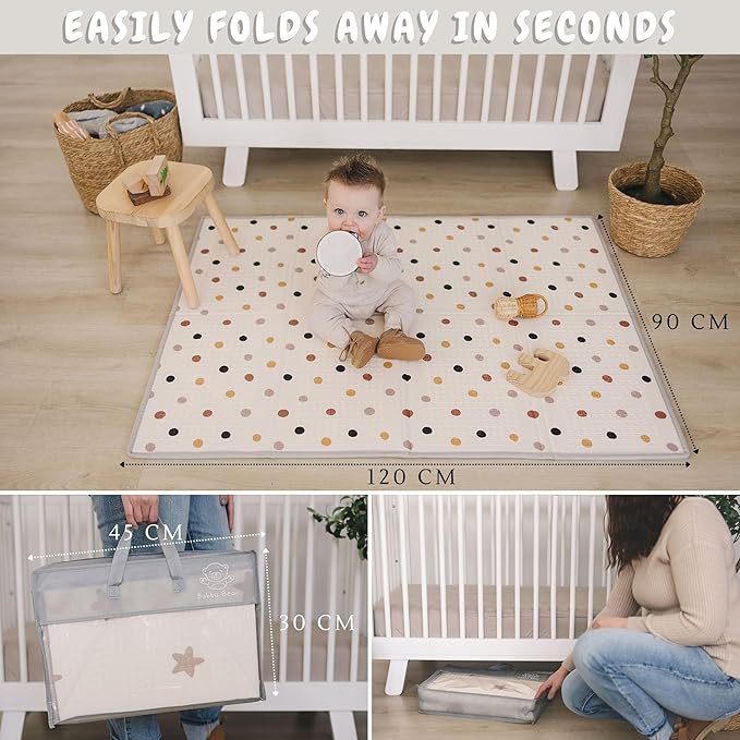 Bubba Bear Baby Play Mat, Thick Foam Stars Design, Foldable Waterproof Mat for Crawling, Padded (47 x 35 Inches)-CubbioJoy