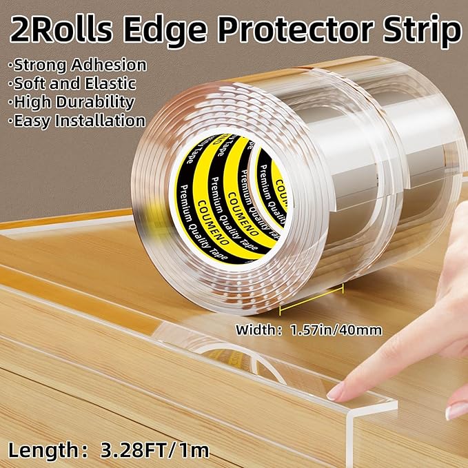 2Pack Clear Edge Protector,Safe Corner Protector, Anti-Sharp Edge Protector, for Furniture, Drawers, Tables, Cabinets 1.57inX3.28FT-CubbioJoy