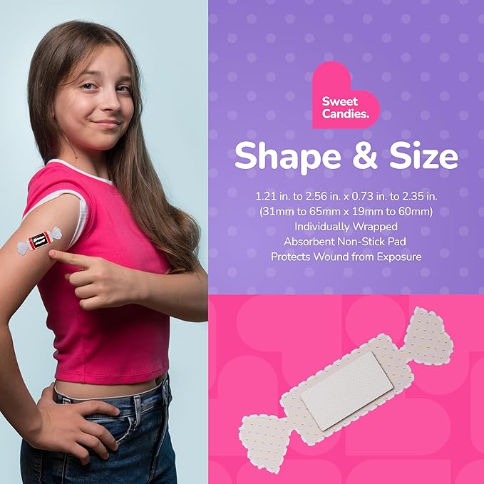 BioSwiss Bandages, Sweet Candies Shaped Self Adhesive Bandage, Latex Free Sterile Wound Care, Fun First Aid Kit Supplies for Kids and Adults, 50 Count-CubbioJoy